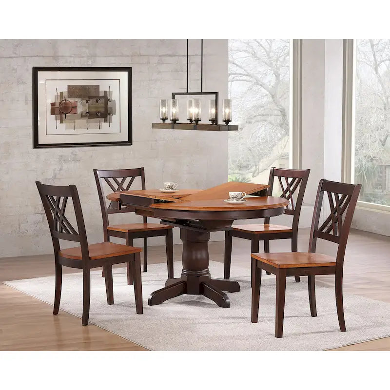 Round Whiskey Mocha Double X Back 5-Piece Dining Set