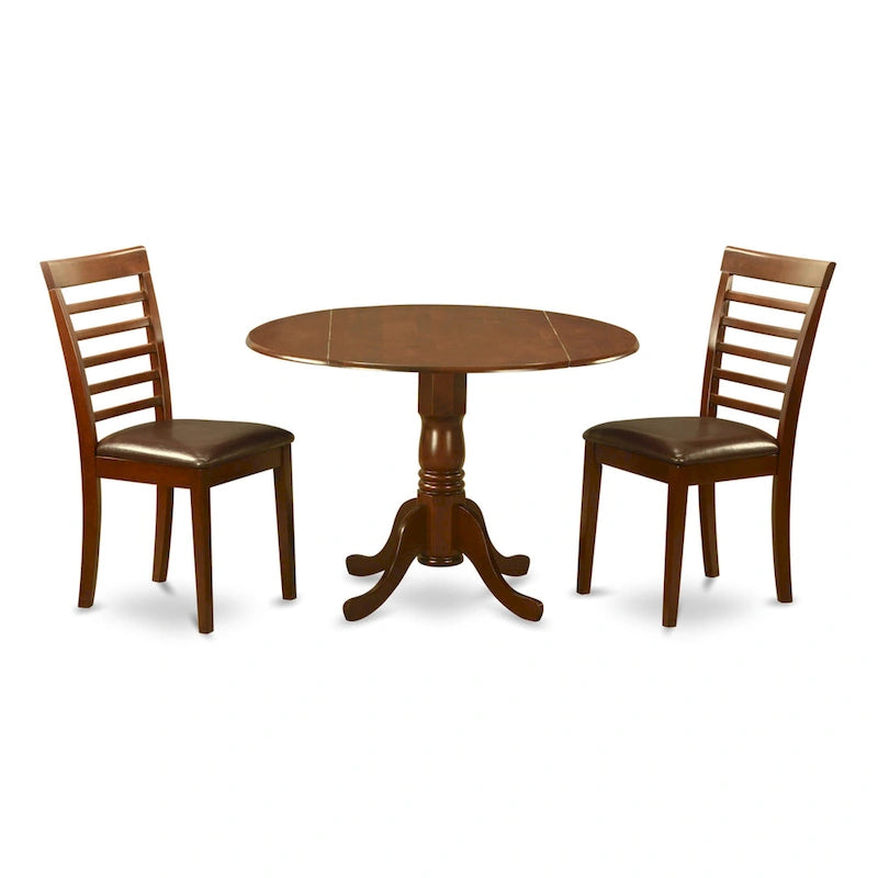 East West Furniture Ensemble de table moderne 3 pièces - Une table ronde à rabats et 2 chaises de salle à manger, Acajou (Option sièges)