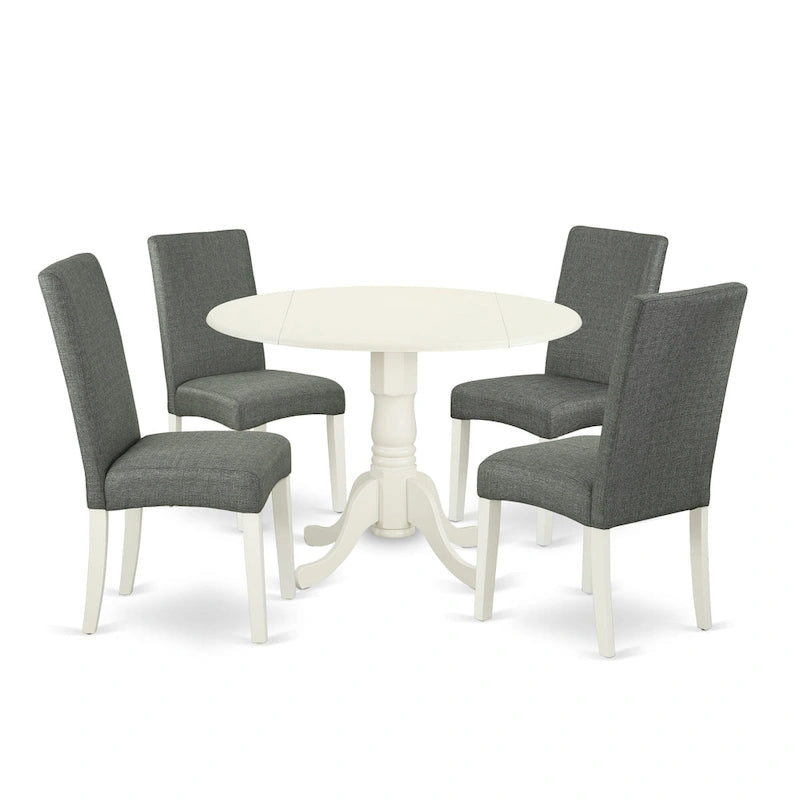 East West Furniture Ensemble de table moderne – une table ronde en bois et des chaises de salle à manger en tissu de lin gris, Blanc lin (Options de pièces)