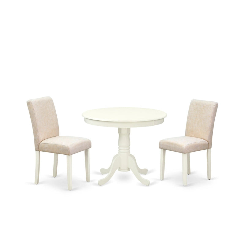 Ensemble de salle à manger East West Furniture - Une table de cuisine ronde et des chaises en tissu lin beige clair, blanc lin (options de pièces)