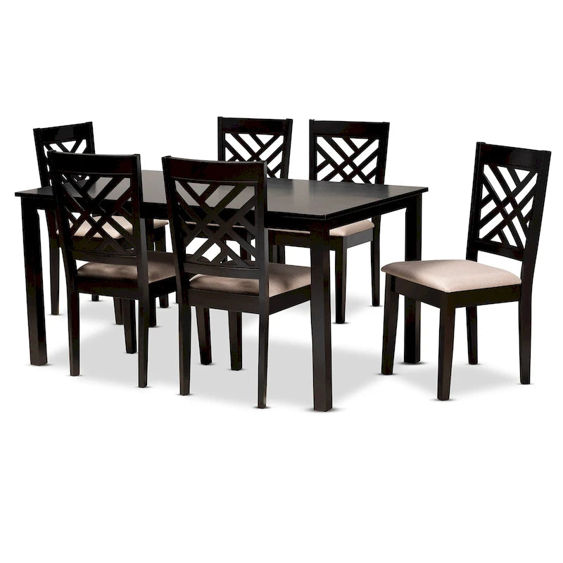 Ensemble de salle à manger 7 pièces Caron moderne et contemporain en bois rembourré