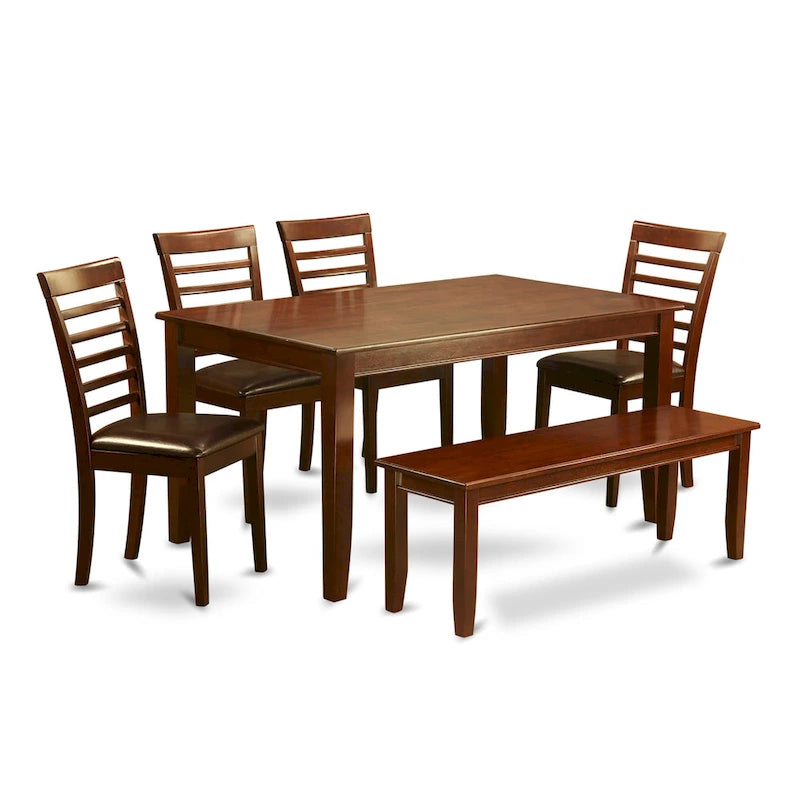 East West Furniture Ensemble de salle à manger 6 pièces - Une table à manger avec 4 chaises de cuisine et un banc - Finition Acajou (Option type de siège)