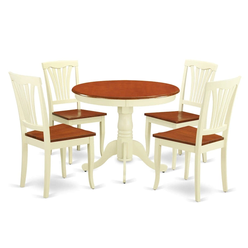 East West Furniture Ensemble de mobilier de salle à manger 5 pièces - Une table de cuisine ronde et 4 chaises de salle à manger, Beurre et Cerise