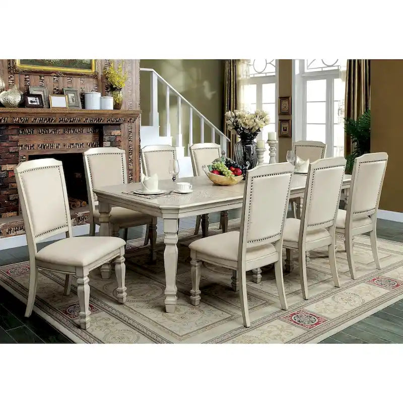 Tani Traditional White Wood 9-Piece Dining Table Set by Furniture of America