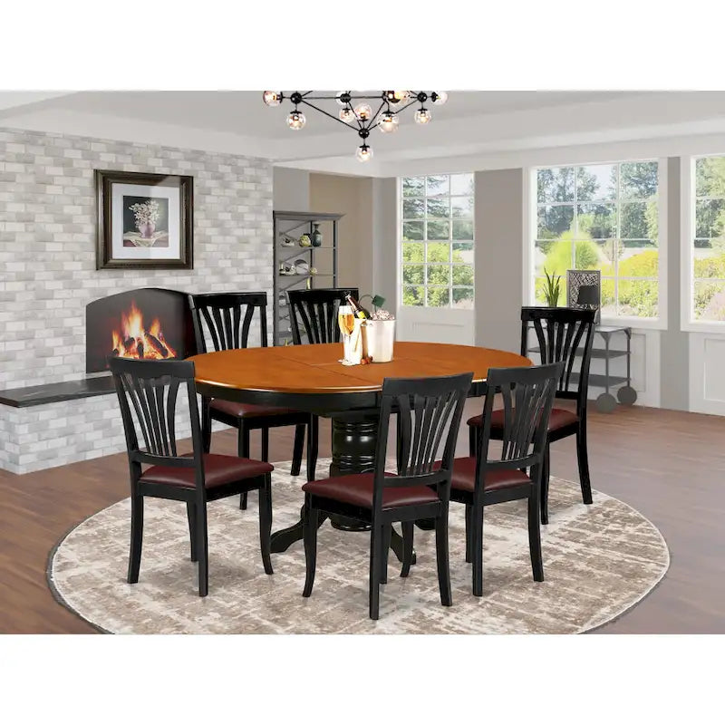 East West Furniture 7 Piece Kitchen Table Set- A Round Dining Room Table and 6 Dining Chairs, Black & Cherry (Seat Options)