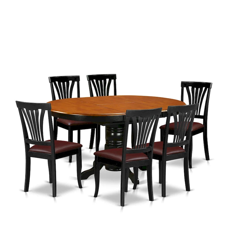 East West Furniture Ensemble de salle à manger 7 pièces - Une table de salle à manger ronde et 6 chaises de salle à manger, noir et cerisier (options de siège)