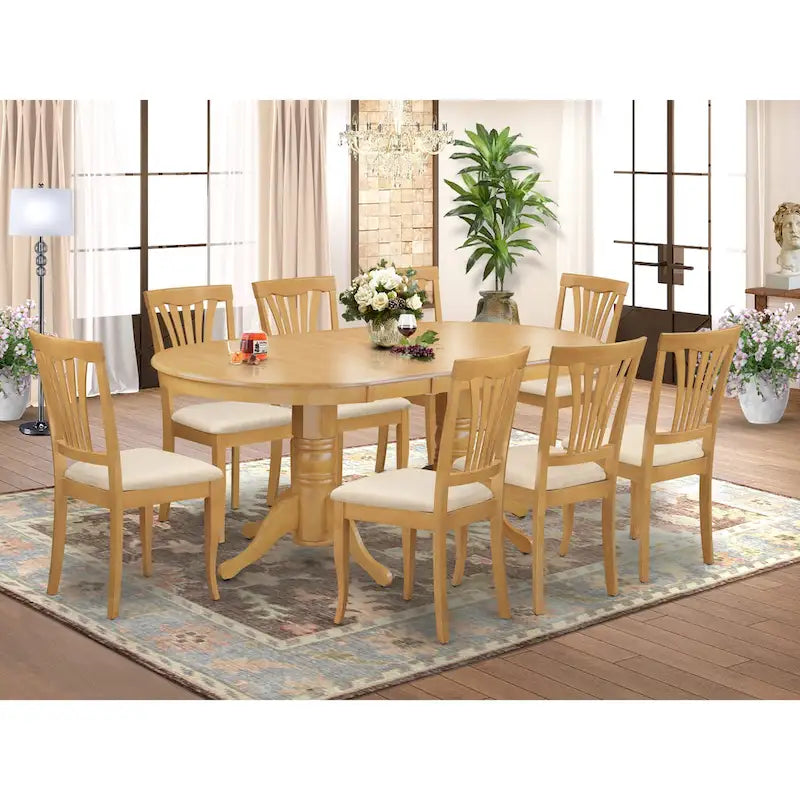 East West Furniture 9 Piece Modern Table Set Includes an Oval Wooden Table and 8 Kitchen Dining Chairs, Oak (Seat Options)