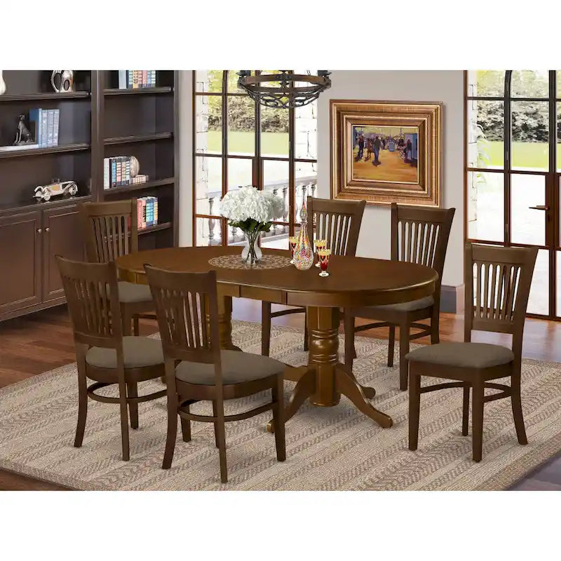 East West Furniture 7 Piece Dining Table Set- an Oval Wooden Table and 6 Wooden Chairs, Espresso(Seat Type Options)