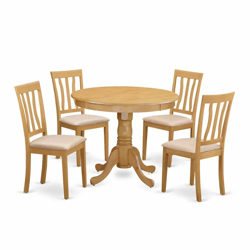 East West Furniture Ensemble de table à manger 5 pièces comprenant une table ronde en bois et 4 chaises de cuisine, chêne (options de siège)