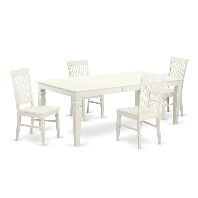 East West Furniture Salle à Manger – Une Table de Salle à Manger Rectangulaire et des Chaises en Bois, Blanc Lin (Options de Pièces)