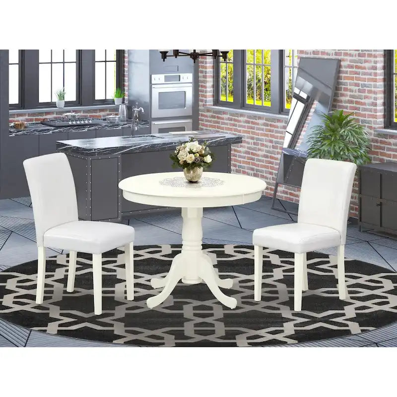 East West Furniture Dining Table Set- A Round Kitchen Table and White Faux Leather Parson Chairs, Linen White (Pieces Options)