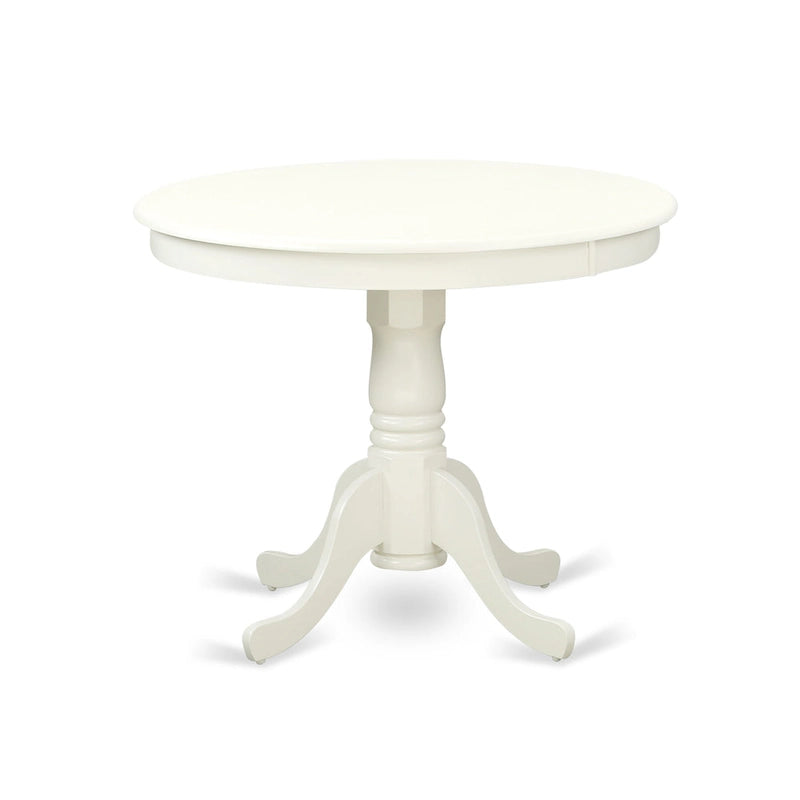Ensemble de salle à manger East West Furniture – Une table de cuisine ronde et des chaises Parson en similicuir blanc, blanc cassé (options de pièces)