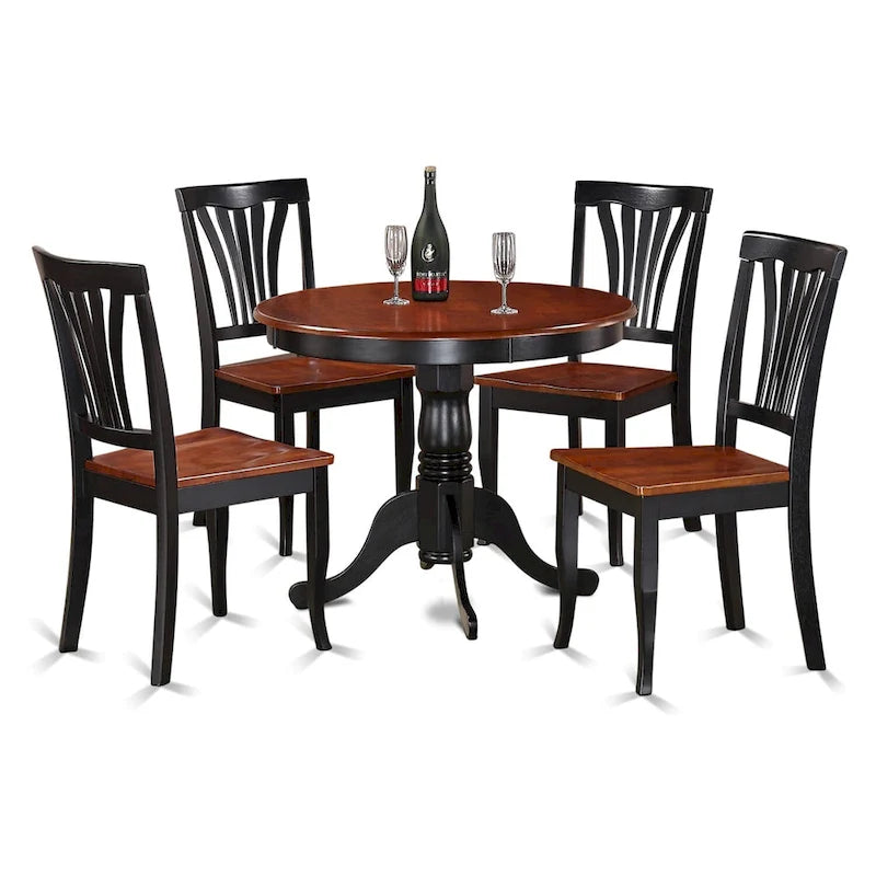 East West Furniture ANAV5-BLK-W Ensemble de 5 pièces de table de cuisine - une table à manger ronde et 4 chaises de salle à manger, noir et cerise