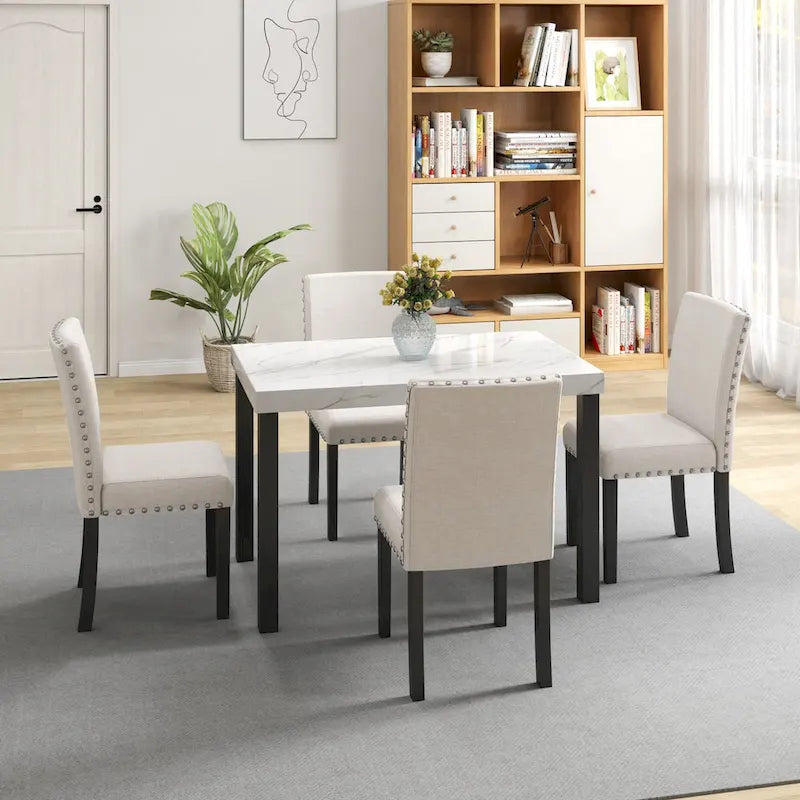 Ensemble de salle à manger 5 pièces avec plateau en imitation marbre