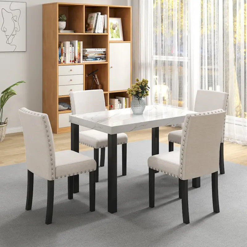 Ensemble de salle à manger 5 pièces avec plateau en imitation marbre