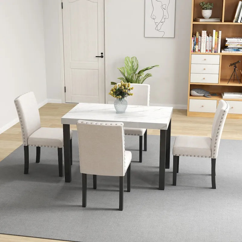 Ensemble de salle à manger 5 pièces avec plateau en imitation marbre