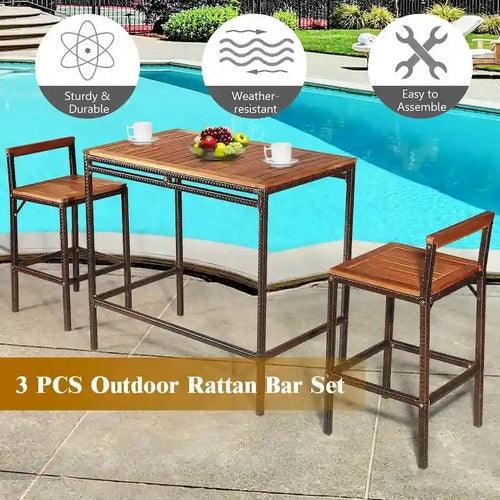 Ensemble de 3 meubles de salle à manger/bar en rotin pour terrasse