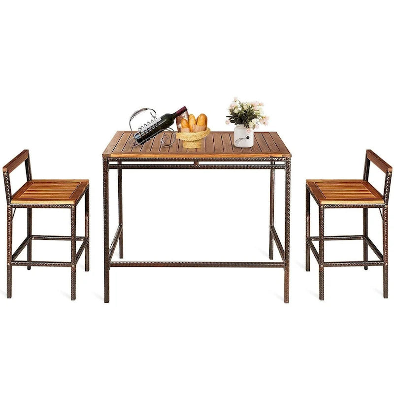 Ensemble de 3 meubles de salle à manger/bar en rotin pour terrasse