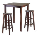 Table haute 3 pièces avec tabourets de bar, Noyer
