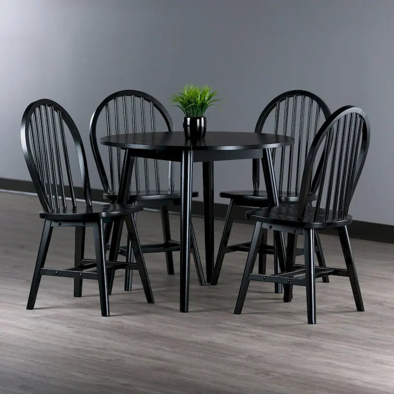 Table à manger Moreno 5 pièces à rabat avec chaises Windsor, noire