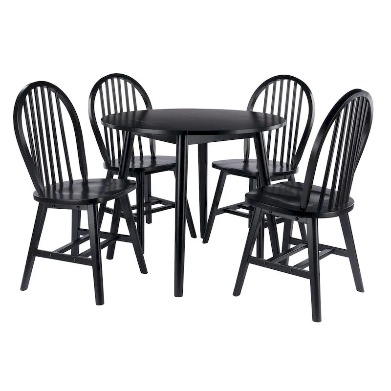 Table à manger Moreno 5 pièces à rabat avec chaises Windsor, noire