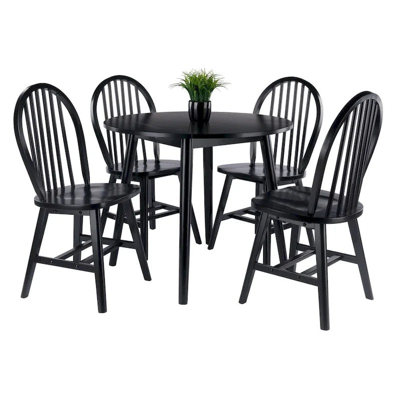 Table à manger Moreno 5 pièces à rabat avec chaises Windsor, noire