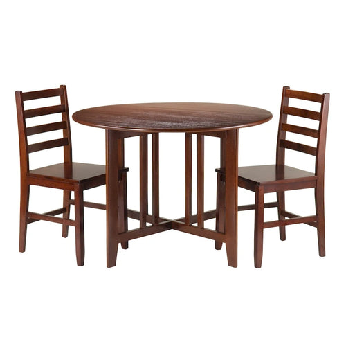 Table à rabats 3 pièces avec chaises à dossier échelle, Noyer