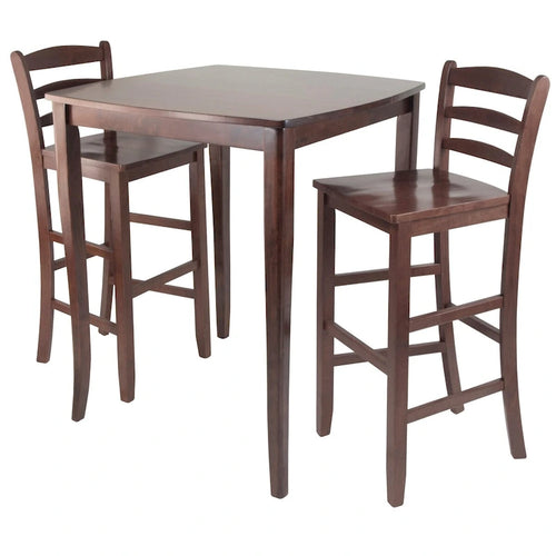 Ensemble de bar 3 pièces avec table haute et tabourets de bar à dossier échelle, Noyer