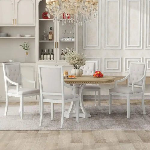 Ensemble de salle à manger 5 pièces avec table à manger ronde extensible et 4 chaises rembourrées pour cuisine et salle à manger