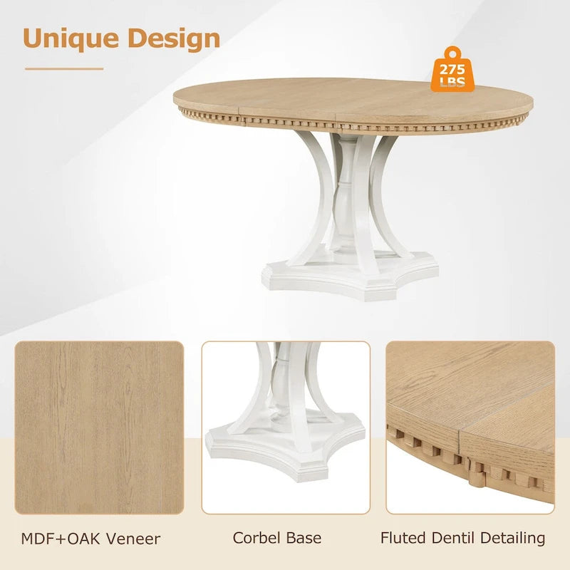 Ensemble de salle à manger 5 pièces avec table à manger ronde extensible et 4 chaises rembourrées pour cuisine et salle à manger