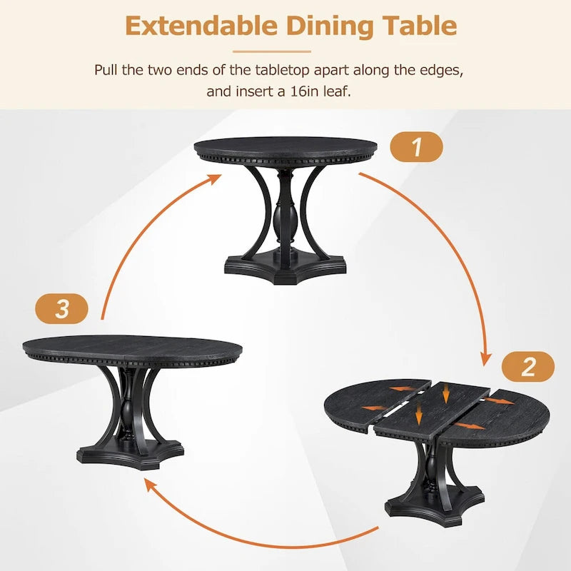 Ensemble de salle à manger 5 pièces avec table à manger ronde extensible et 4 chaises rembourrées pour cuisine et salle à manger