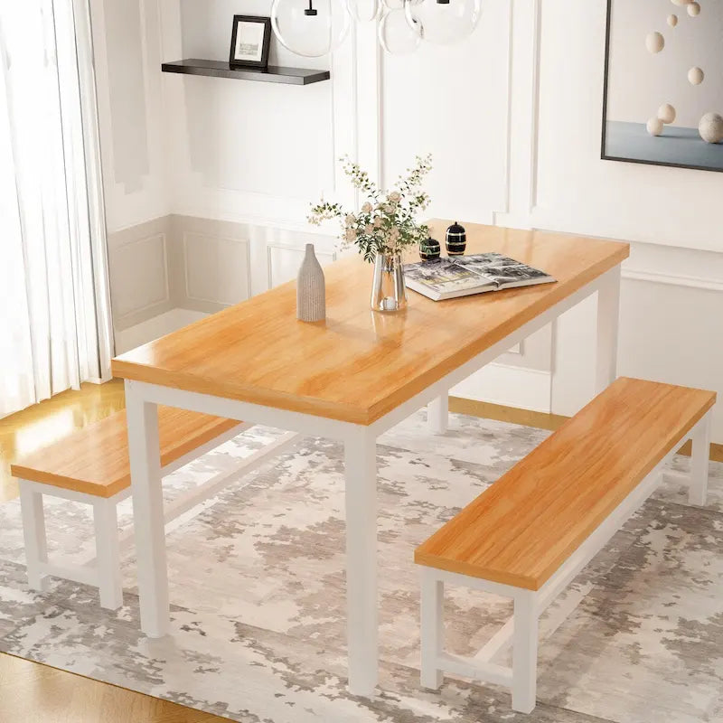 Ensemble de salle à manger 3 pièces Mieres avec deux bancs, ensemble de table de cuisine pour 4 à 6 personnes