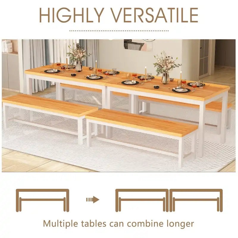 Ensemble de salle à manger 3 pièces Mieres avec deux bancs, ensemble de table de cuisine pour 4 à 6 personnes