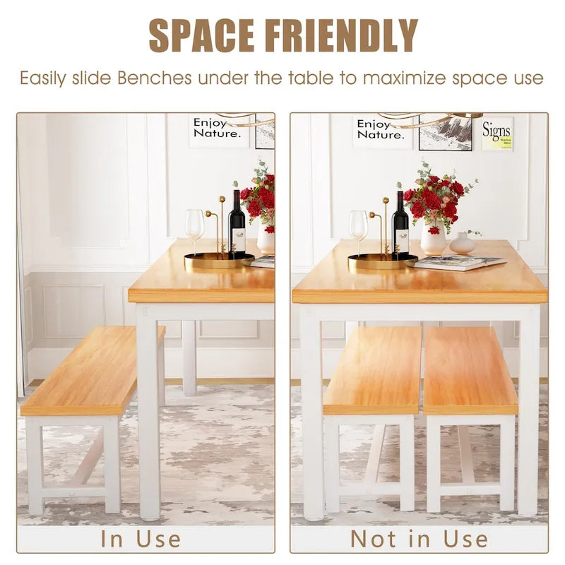 Ensemble de salle à manger 3 pièces Mieres avec deux bancs, ensemble de table de cuisine pour 4 à 6 personnes