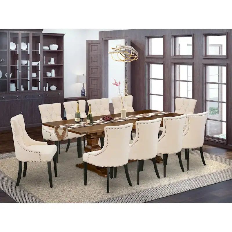 East West Furniture – Ensemble de salle à manger 11 pièces – Une table de cuisine et 10 chaises Parson en tissu de lin (options de finition)