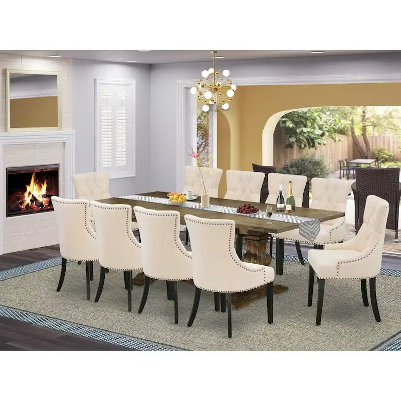 East West Furniture – Ensemble de salle à manger 11 pièces – Une table de cuisine et 10 chaises Parson en tissu de lin (options de finition)