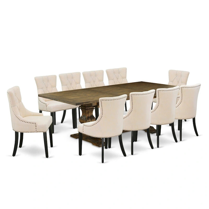 East West Furniture – Ensemble de salle à manger 11 pièces – Une table de cuisine et 10 chaises Parson en tissu de lin (options de finition)