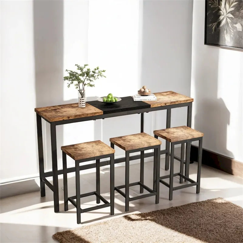 Kitchen Dining Table,Pub Table,Long Dining Table Set with 3 Stools