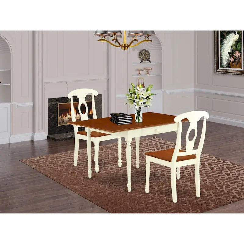 East West Furniture Dining Set- a Dining Room Table and Wood Seat Chairs, Buttermilk & Cherry (Pieces Option)