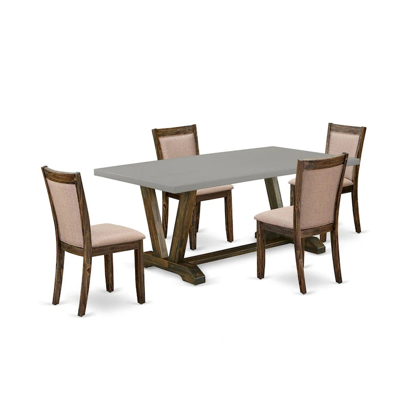 Ensemble de salle à manger East West Furniture – une table de cuisine et des chaises en tissu lin kaki foncé, Distressed Jacobean (Options de pièces)