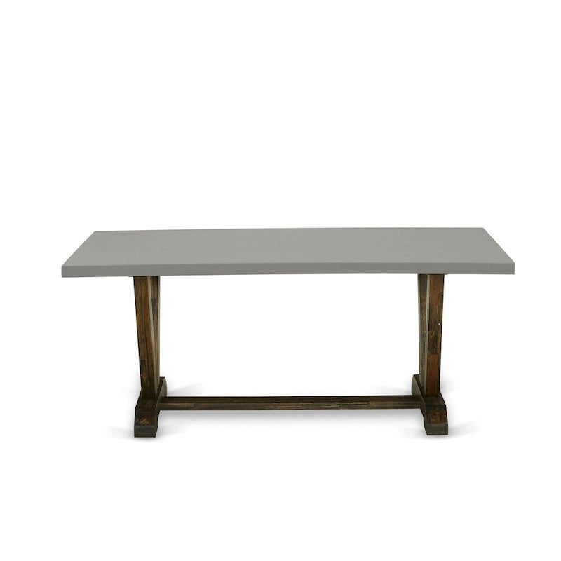 Ensemble de salle à manger East West Furniture – une table de cuisine et des chaises en tissu lin kaki foncé, Distressed Jacobean (Options de pièces)