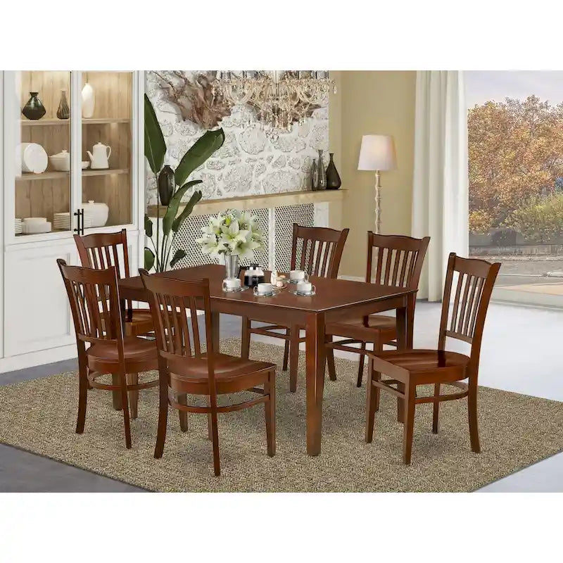 East West Furniture Dinette Set- a Rectangle Dining Room Table and Wooden Seat Dining Chairs, Mahogany (Pieces Options)
