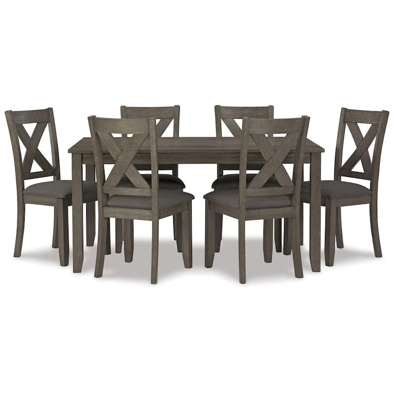 Ensemble de salle à manger 7 pièces, chaises à dossier ajouré, bois gris foncé, polyester