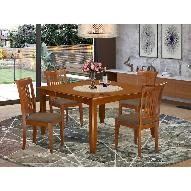 East West Furniture Table Set Includes a Square Dining Table with Butterfly Leaf and Dining Chairs (Chair Seat Type Options)