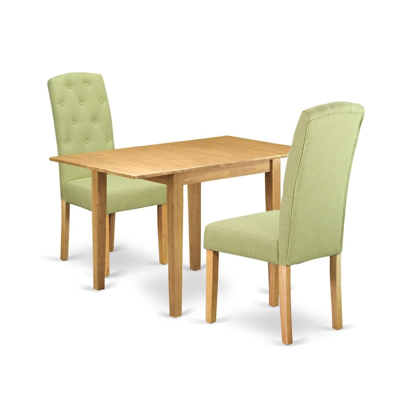East West Furniture Ensemble de salle à manger 3 pièces – une table de cuisine rectangulaire et 2 chaises rembourrées en tissu de lin Limelight, chêne