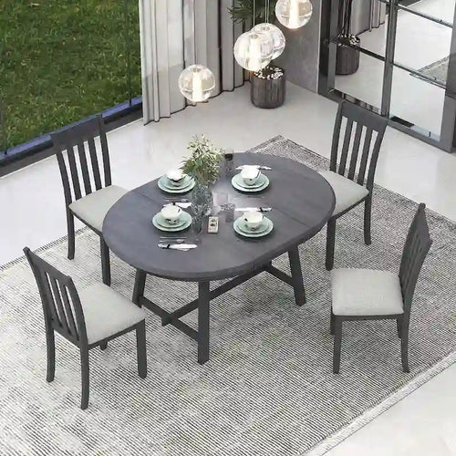 Ensemble de salle à manger 5 pièces en bois pour 4 personnes, table ronde extensible avec 4 chaises