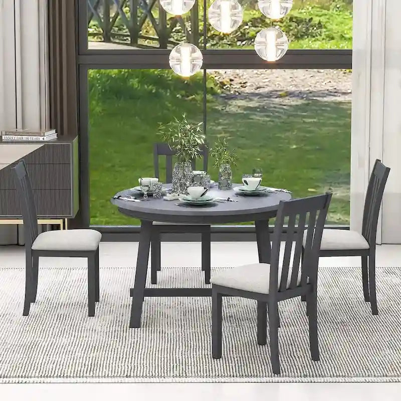 Ensemble de salle à manger 5 pièces en bois pour 4 personnes, table ronde extensible avec 4 chaises