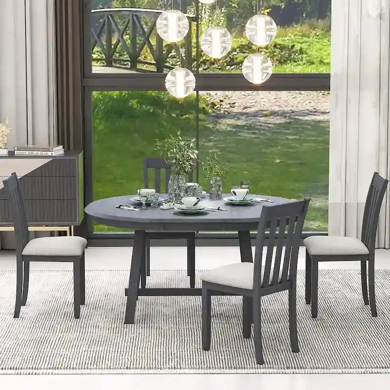 Ensemble de salle à manger 5 pièces en bois pour 4 personnes, table ronde extensible avec 4 chaises