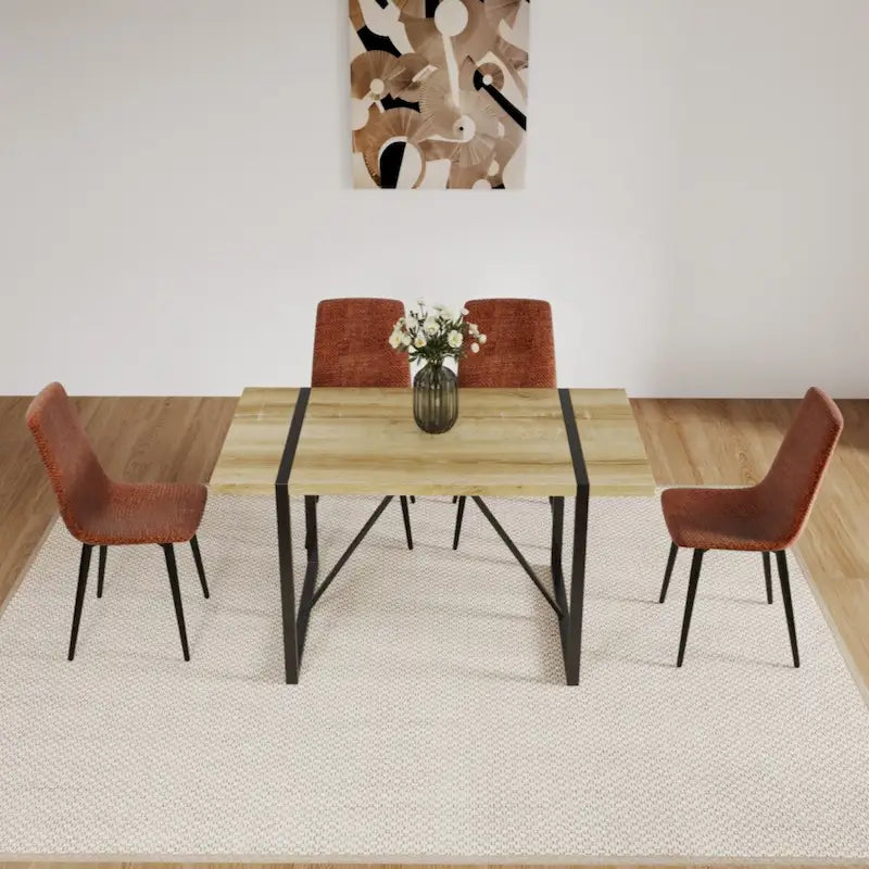 Table à manger en bois MDF de couleur et ensemble de 4 chaises de salle à manger modernes, table de salle à manger et chaises en lin