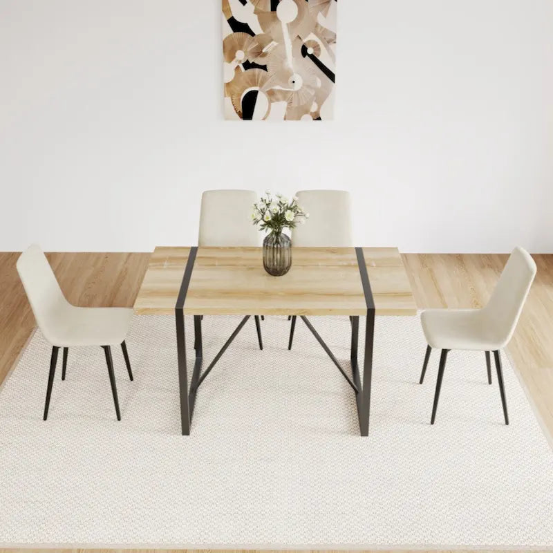 Table à manger en bois MDF de couleur et ensemble de 4 chaises de salle à manger modernes, table de salle à manger et chaises en lin